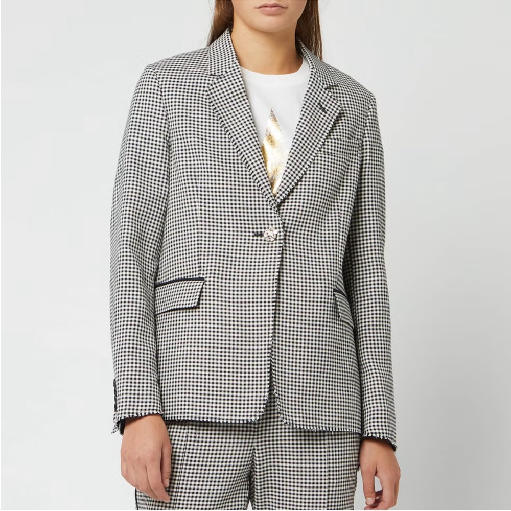 Golden Goose Women's Golden Jacket Blazer Size Large Raw Hem Houndstooth - Picture 2 of 11